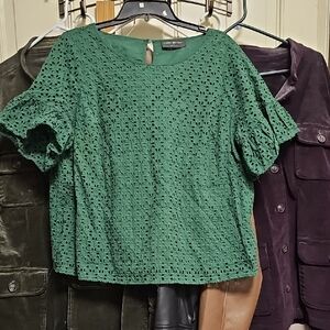 Lane Bryant Green Flutter Sleeve Boxy Blouse
